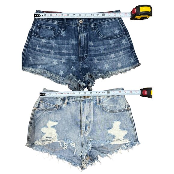 NEW HOLLISTER 2 Pairs Womens Sz 7 High Rise Denim Shorts Distressed Frayed Hem - Picture 2 of 9